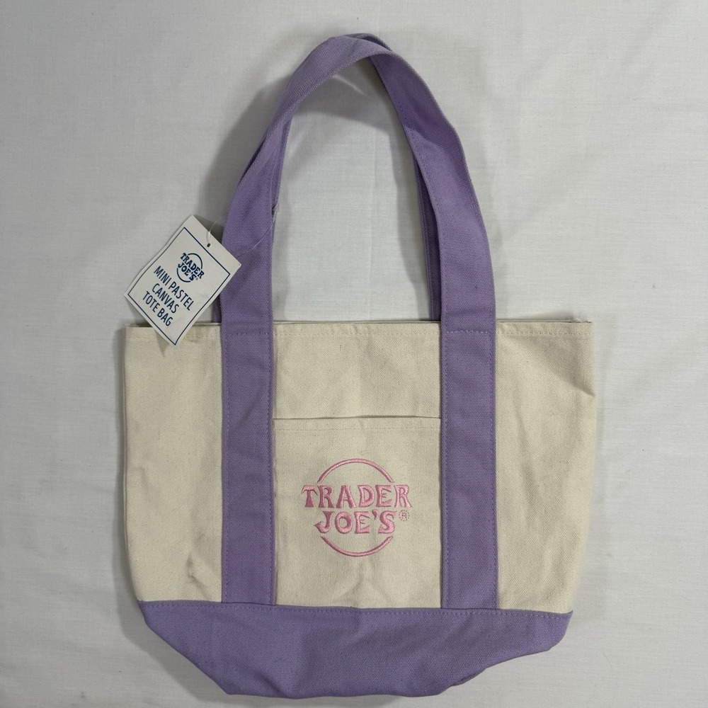 NWT TRADER JOE'S Mini Pastel Lavender Purple Canvas Tote Bag Grocery